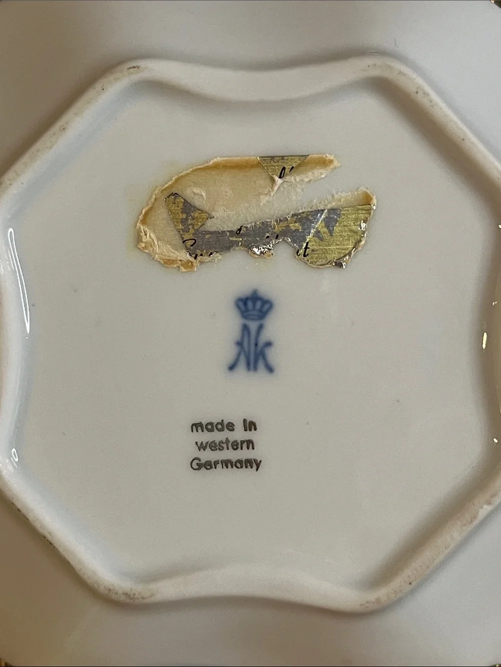 Vintage Alka Kunst Kaiser-Hand Painted Floral W/Gold Scalloped Edge Trinket Dish
